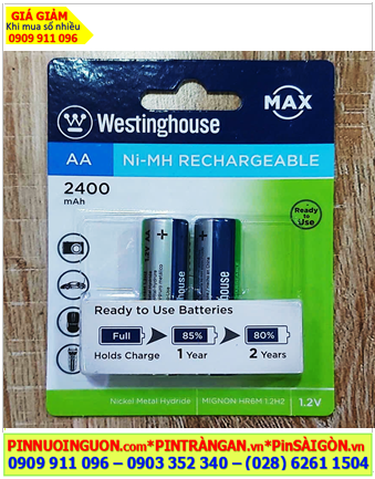 WestingHouse HR6 AA2400mAh, Pin sạc AA 1.2v WestingHouse HR6, AA2400mAh (Vỉ 2viên)
